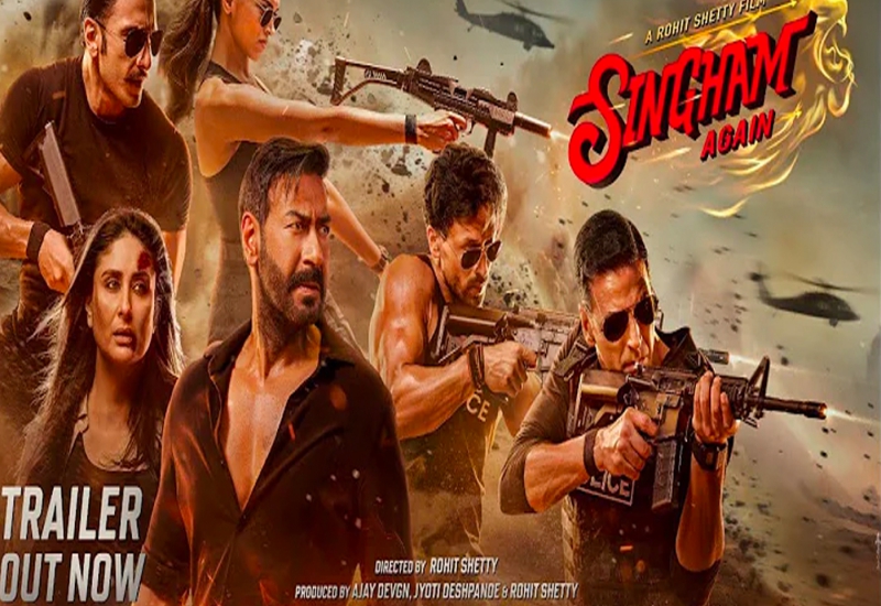 Singham Again Trailer Review, Ajay Devgn, Ranveer Singh, Tiger Shroff, Kareena Kapoor Khan, Arjun Kapoor, Rohit Shetty, Singham Again trailer launch, Singham Again trailer launch pics, Singham Again, singham again story, Singham, Simmba, Sooryavanshi, Shakti Shetty, Maratha valour, trailer release, singham again release date, singham again cast, Bollywood action film, mass entertainment, box office, सिंघम अगेन ट्रेलर, अजय देवग, दीपिका,